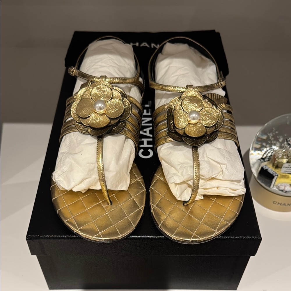 Chanel Gold and Pearl Sandals
